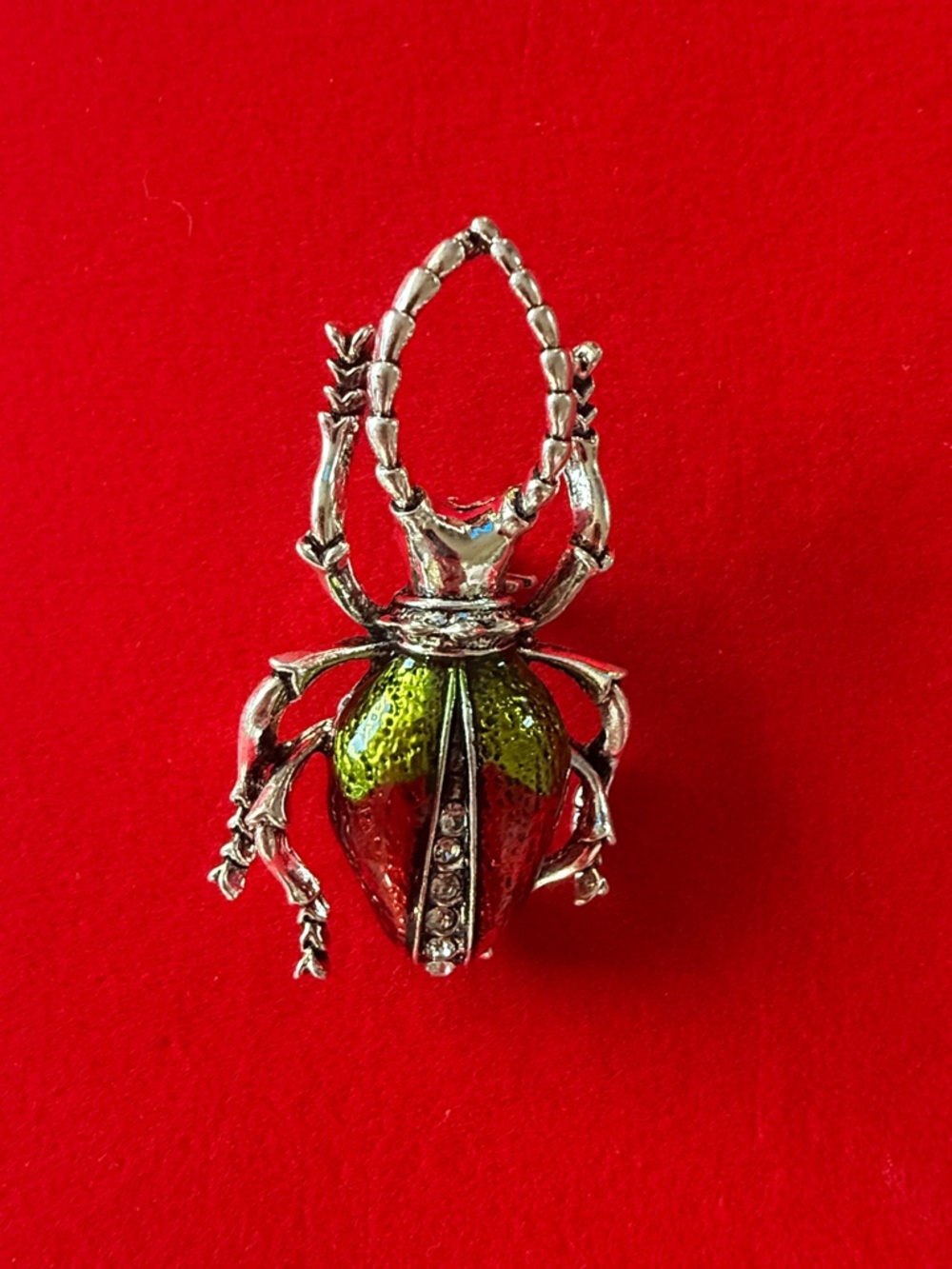 Anthropologie Silver-tone Green and Red Beetle Brooch